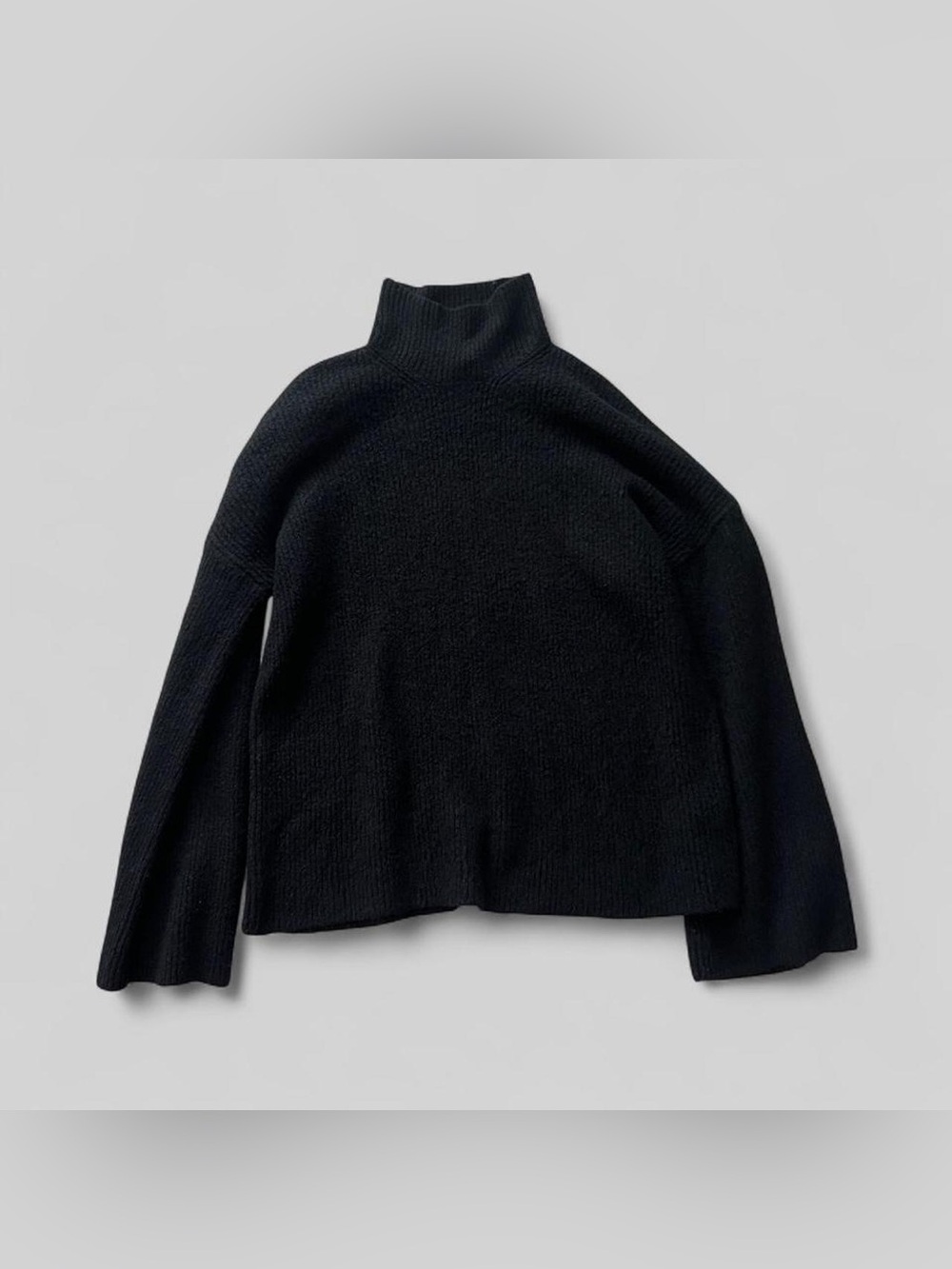 French Connection Black Boucle Oversized Mock Neck Flare Sleeve Sweater S